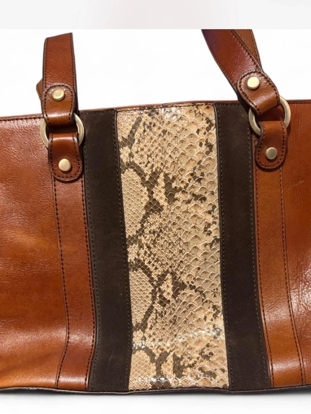 Vintage Y2K Etienne Aigner Cognac Brown Leather Messenger Bag with snakeskin